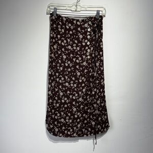 Rouje Brown Floral Gloria Button Wrap Skirt - Size 36